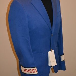 NWT $3,800 Gucci Men's Cambridge Gucci Band Cotton Twill Blazer Blue 46-IT/36-US